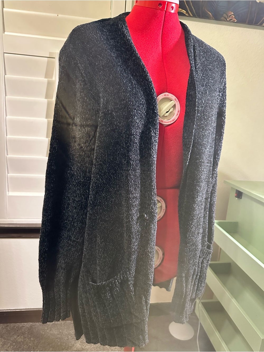 Seven7 Black Open-Front Textured Cardigan with Pockets